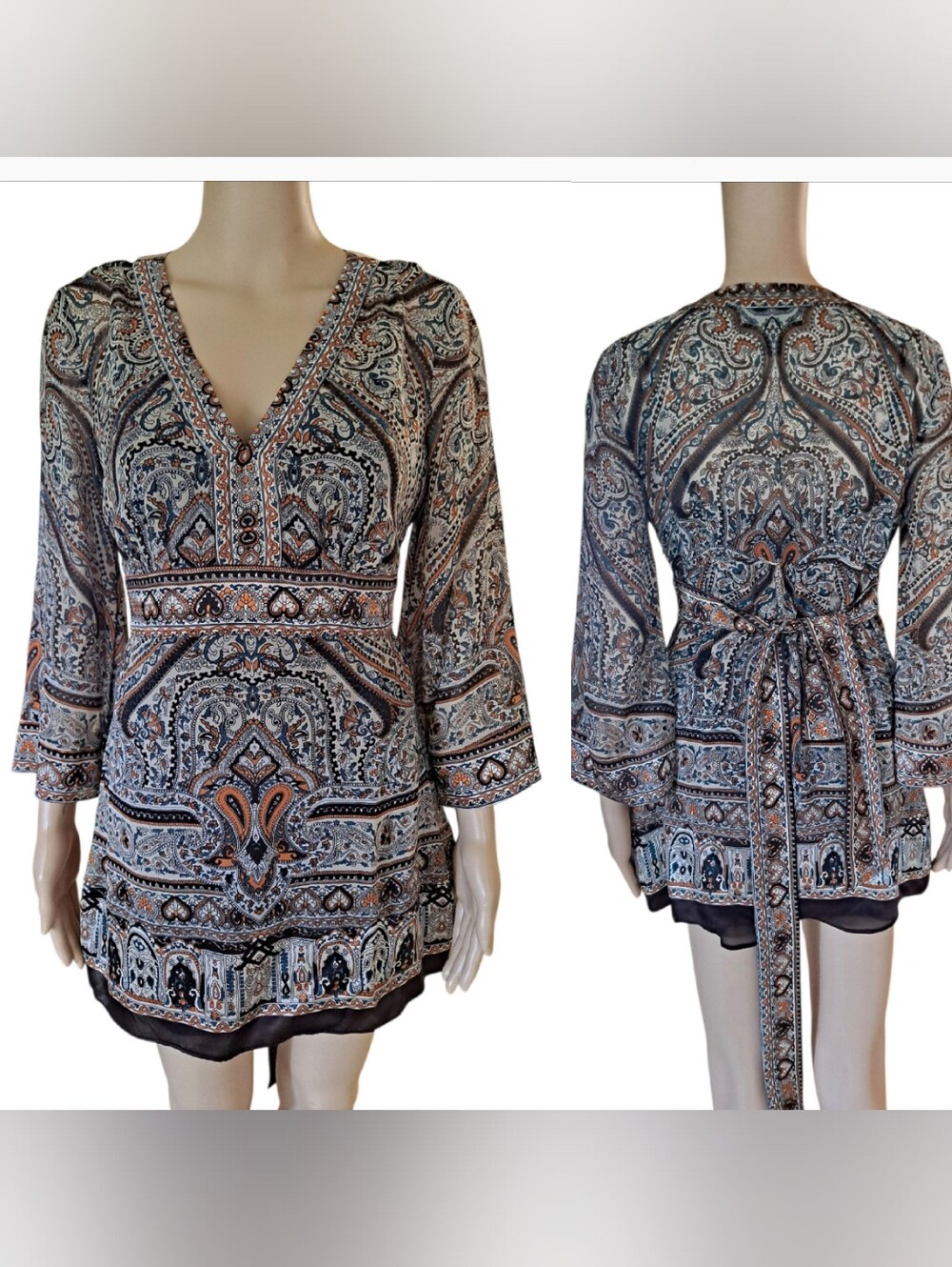 INC Concepts Paisley V-Neck Sheer Tunic Top with Tie Waist - Multi Colored